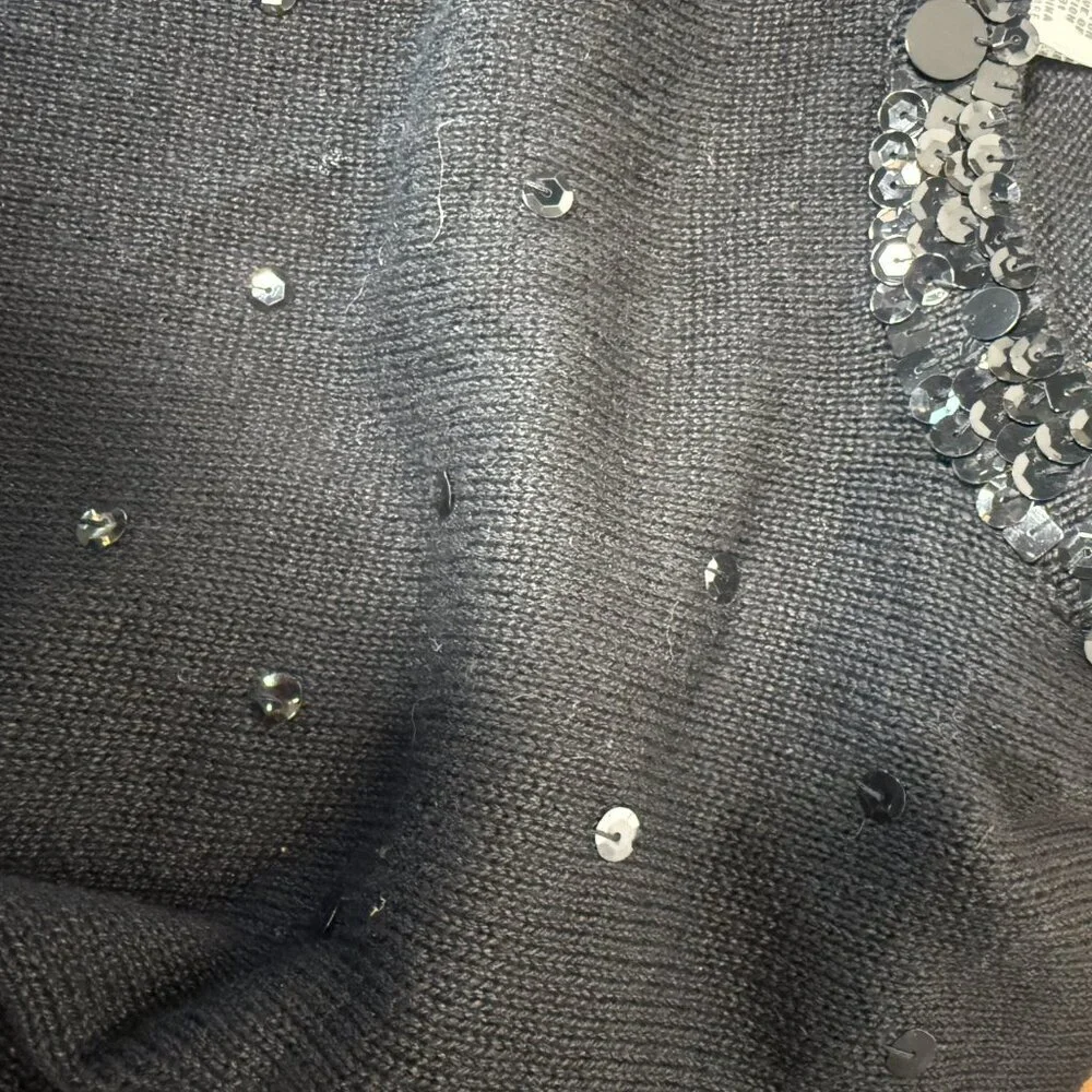 Arriviste Women's Sequin Black Long Sleeve Knit Sweater Cotton Blend Sz Large